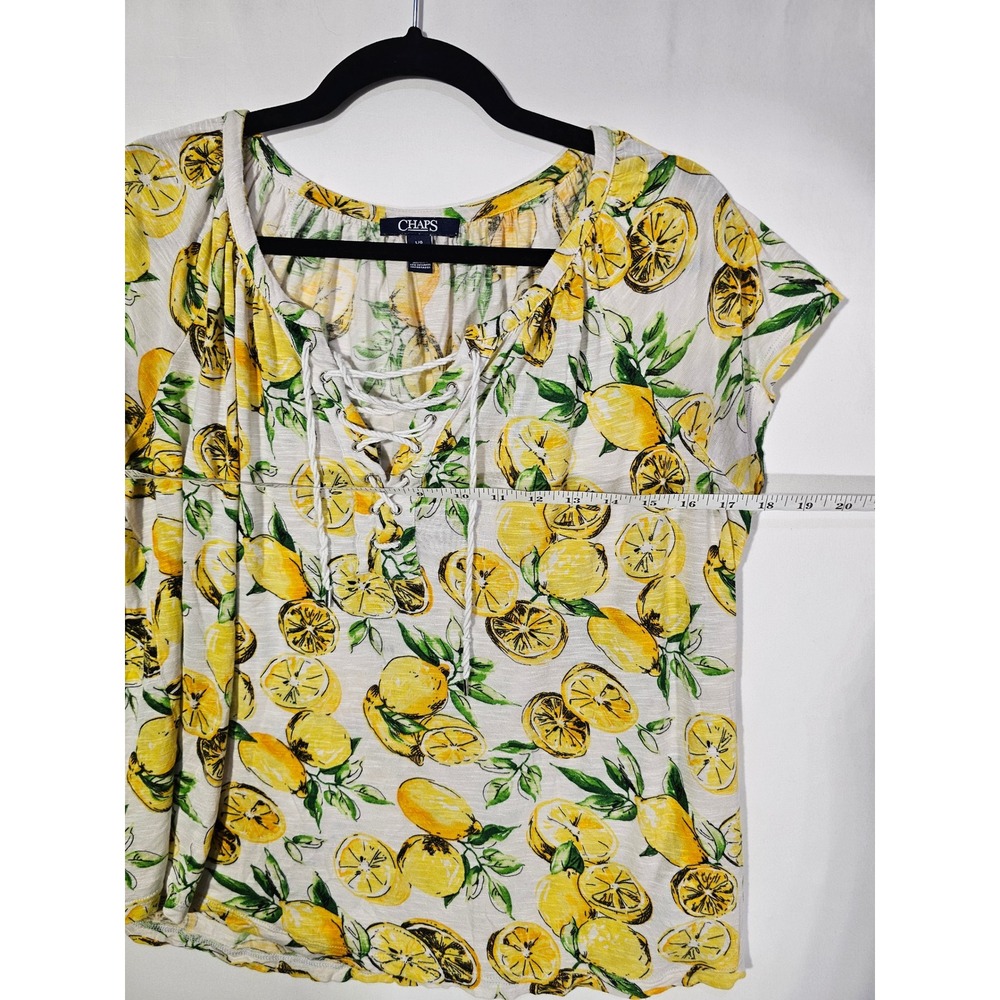 Summer Fruit Lemon Print Chaps Lace Up Blouse Womens Large Yellow White - Picture 6 of 6